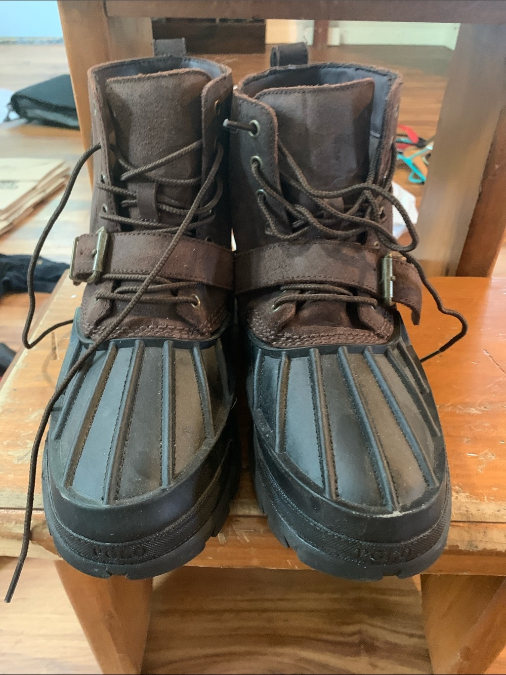 Boys Brown Waterproof Duck Boots - Casual Lace-Up Winter Boots, Never Worn.